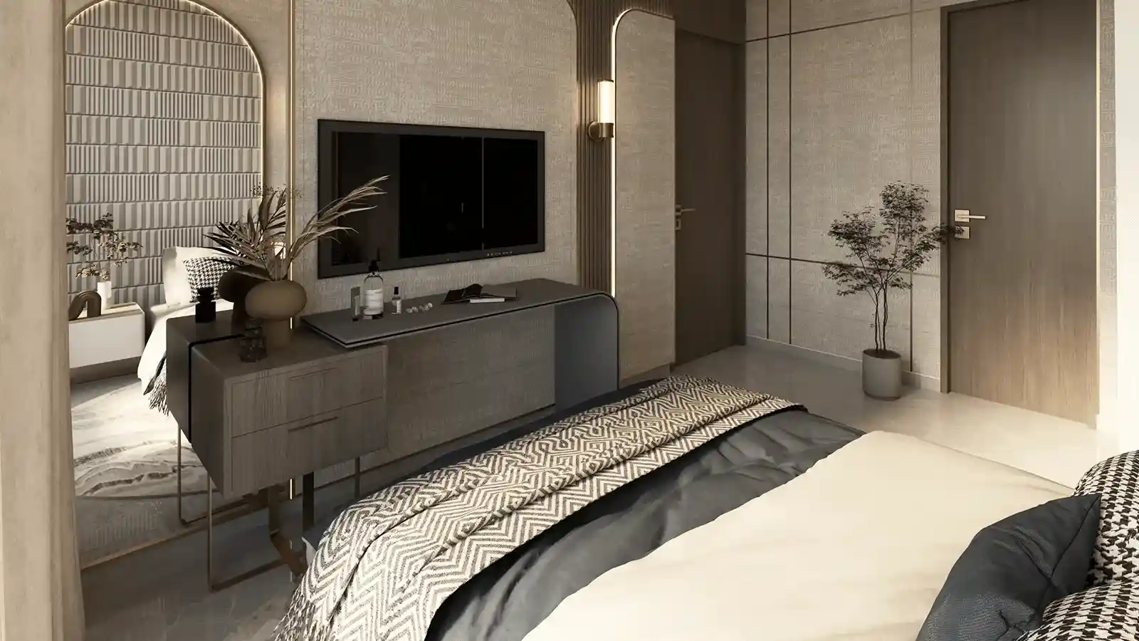 Comfortable and serene bedroom design at Runwal Garden Heights with modern interiors