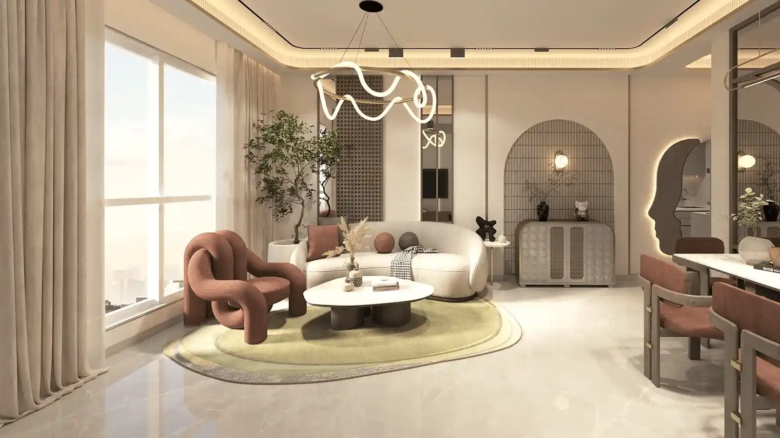 Spacious and elegant living room design at Runwal Garden Heights with premium interiors