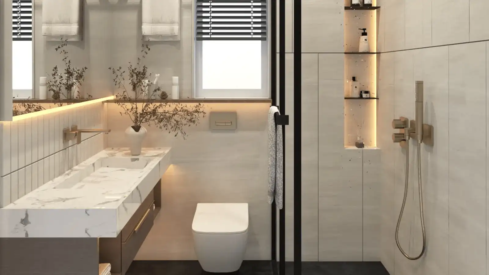 Luxurious and well-designed bathroom at Runwal Garden Heights with premium fittings